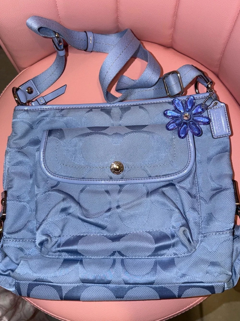 Coach Light Blue Signature Nylon Crossbody with Daisy Charm